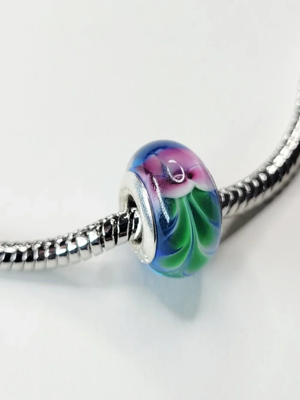 NWT S925 For Pandora Charm Bracelets 3D Murano Glass Blue Pink Green Charm Bead